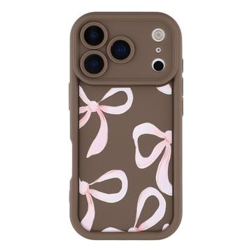 Elegante funda de TPU antichoque para iPhone 17 Pro con bordes elevados - Marrón / Lazo grande