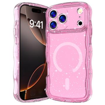 Funda MagSafe Wave-Edge Laser Glitter para iPhone 17 Pro - Rosa translúcido
