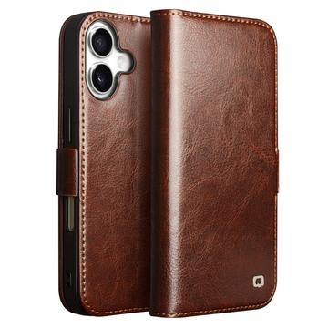 Funda Clásica de Cuero Qialino para iPhone 17 - Estilo Cartera - Marrón Oscuro