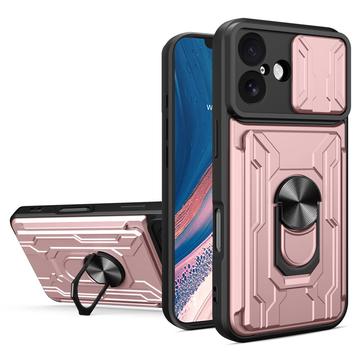 Funda híbrida con anillo giratorio y protector de cámara para iPhone 17 - Rosa Dorado