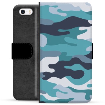 Funda Cartera Premium para iPhone 5/5S/SE - Camuflaje Azul