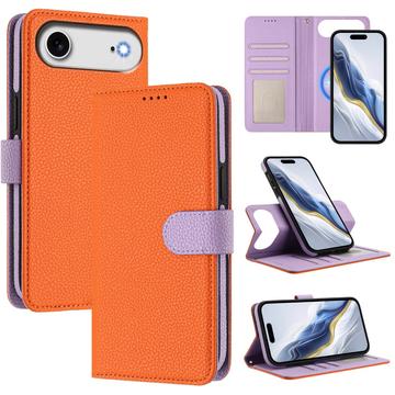 Funda de cartera extraíble para iPhone Air con MagSafe, protección RFID y correa de mano - Naranja / Morado