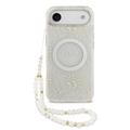 Funda con correa de perlas iPhone Air Guess IML Flowers Allover Electro - Compatible con MagSafe - Blanco