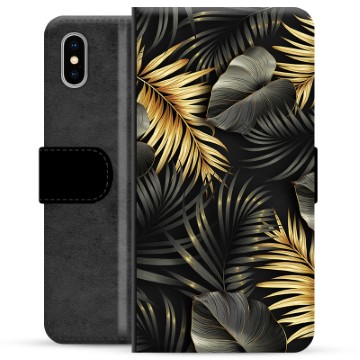 Funda Cartera Premium para iPhone X / iPhone XS - Hojas Doradas