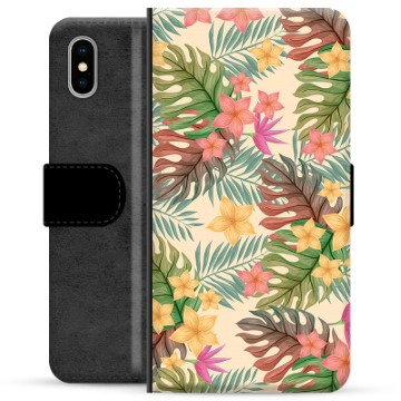 Funda Cartera Premium para iPhone X / iPhone XS - Flores Rosadas