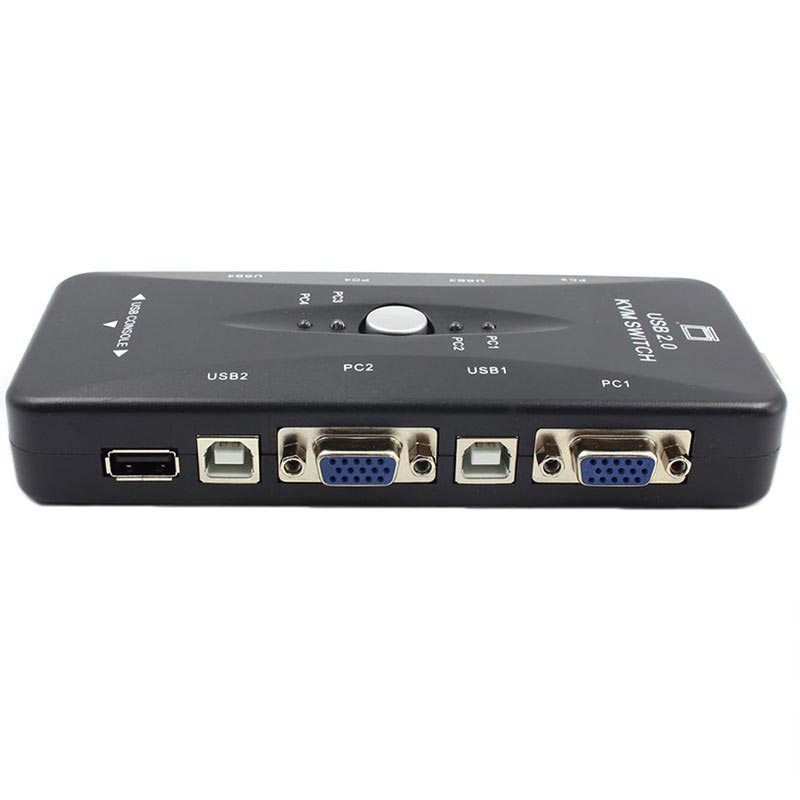Negro Lesiey Adaptador de conmutador de 4 Puertos Hub USB 2.0 KVM VGA/SVGA Conecta la Impresora Inteligencia Teclado Ratón 4 Computadoras Uso