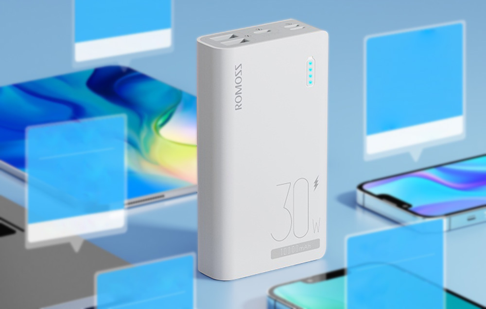 Romoss Sense 4S Pro 10000mAh/30W Power Bank - 2xUSB-A, USB-C - Blanco