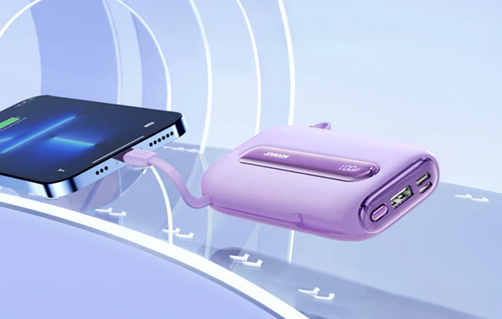 Joyroom JR-L012 Plus 20000mAh Power Bank con cables USB-C y Lightning - 22.5W - Morado