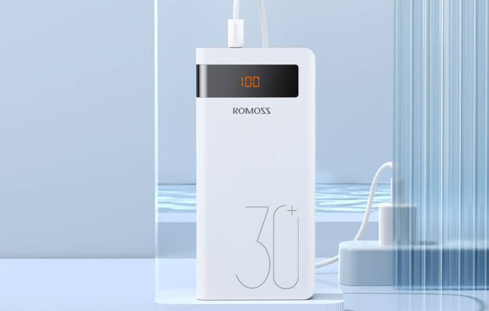 Romoss Sense 8P+ Power Bank 30000mAh con pantalla LED - 2xUSB-A, USB-C - Blanco
