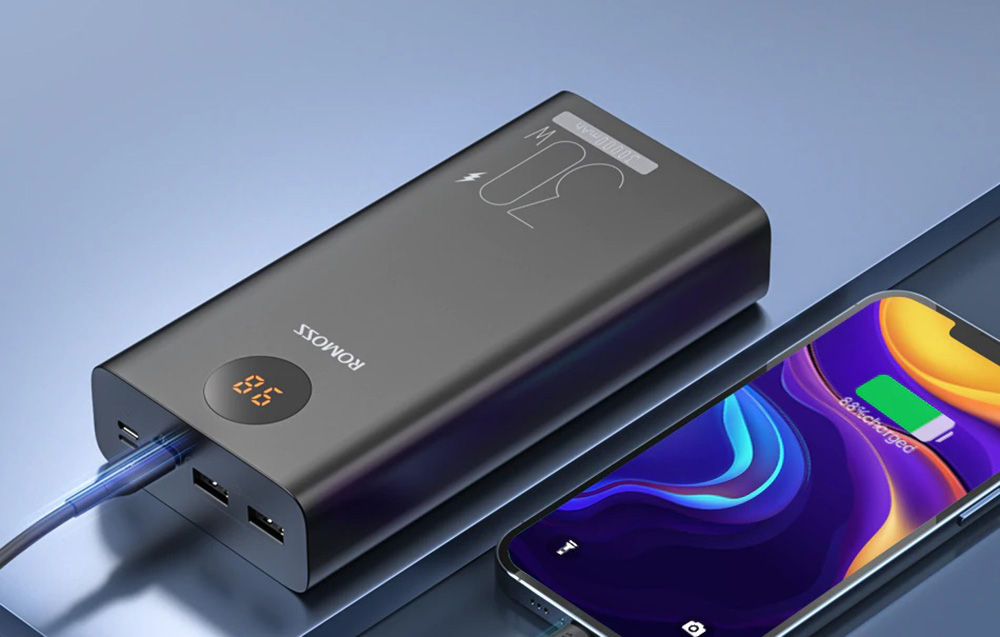 Romoss PEA30 Power Bank 30000mAh - USB-C, Puertos USB - Negro