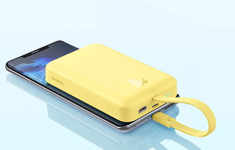 Baseus Magnetic Mini Wireless Power Bank 10000mAh/30W - Cable USB-C, Compatible con MagSafe - Amarillo